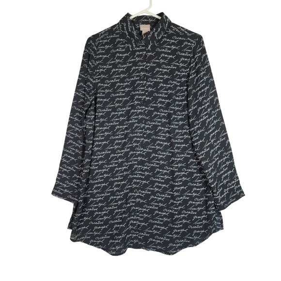 Chico's Tops - Chico's Womens 1 Black Blouse Top Script Print Career Artsy Office Literary